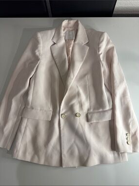 Mango Pale Pink Double-Breasted Blazer with Gold Buttons